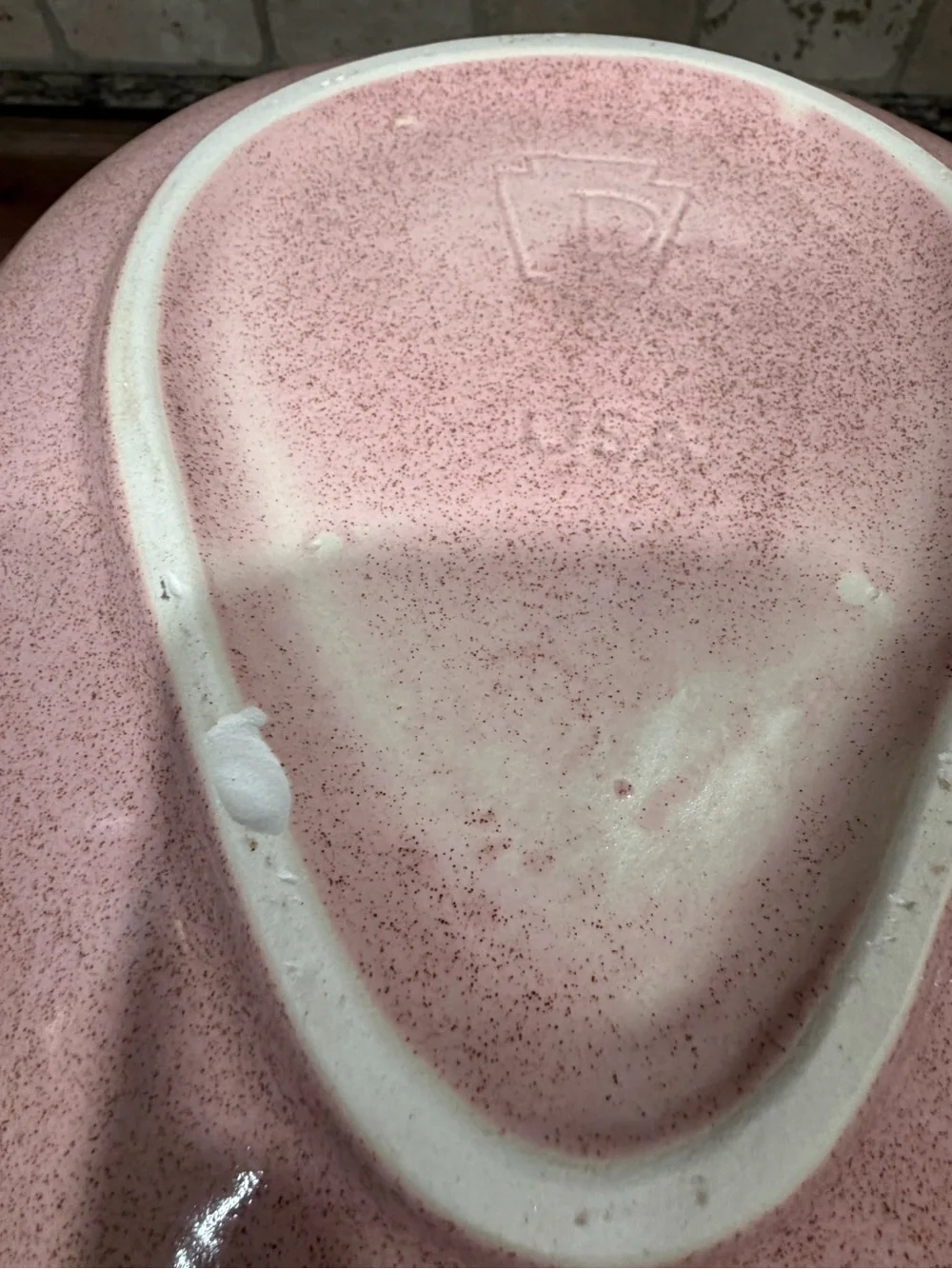 Vintage MCM 1950s Pfaltzgraff Pink Speckled Pear Divided Serving Bowl USA